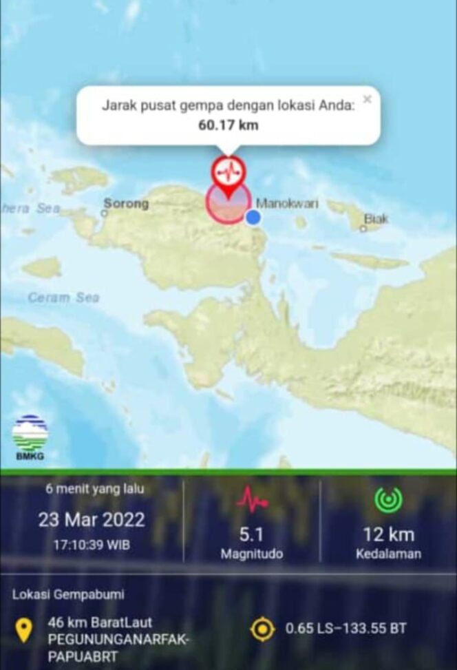 
 Gempa 5,1 SR Kagetkan Warga Manokwari