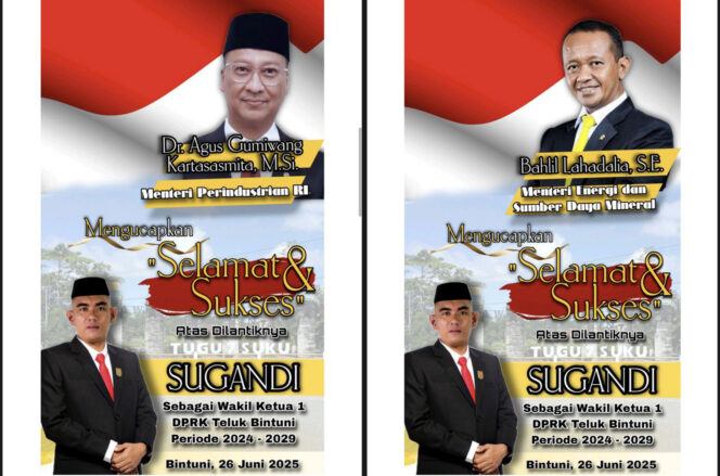 
 Ucapan selamat dan sukses kepada Sugandi dari Menteri ESDM, Bahlil Lahadalia dan Menteri Perindustrian, Agus Kartasasmita