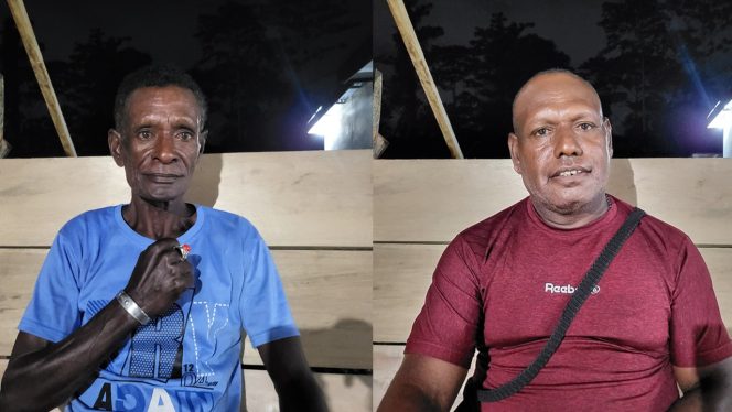 
 Yohanis Bauw (kiri) dan Hendrikus Sorowat desak BP Tangguh tetap pada komitmen awal pembangunan rumah bagi masyarakat Sebyar 